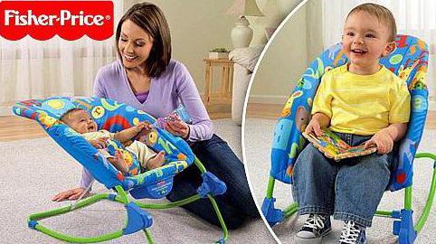 Fisher-Price: şezlonglar, yeni doğan bebekler için sallanan sandalyeler