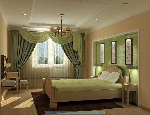 Yatak odası için perdeler ve yatak örtüleri seçin